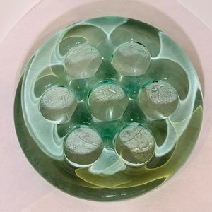 Vintage HeavyLarge Green Glass Bowl Candlestick Hand Made in Spain Recycled Glas